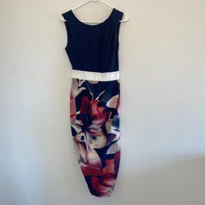 NWOT Closet London Midi Sheath Dress Navy Floral Size 4